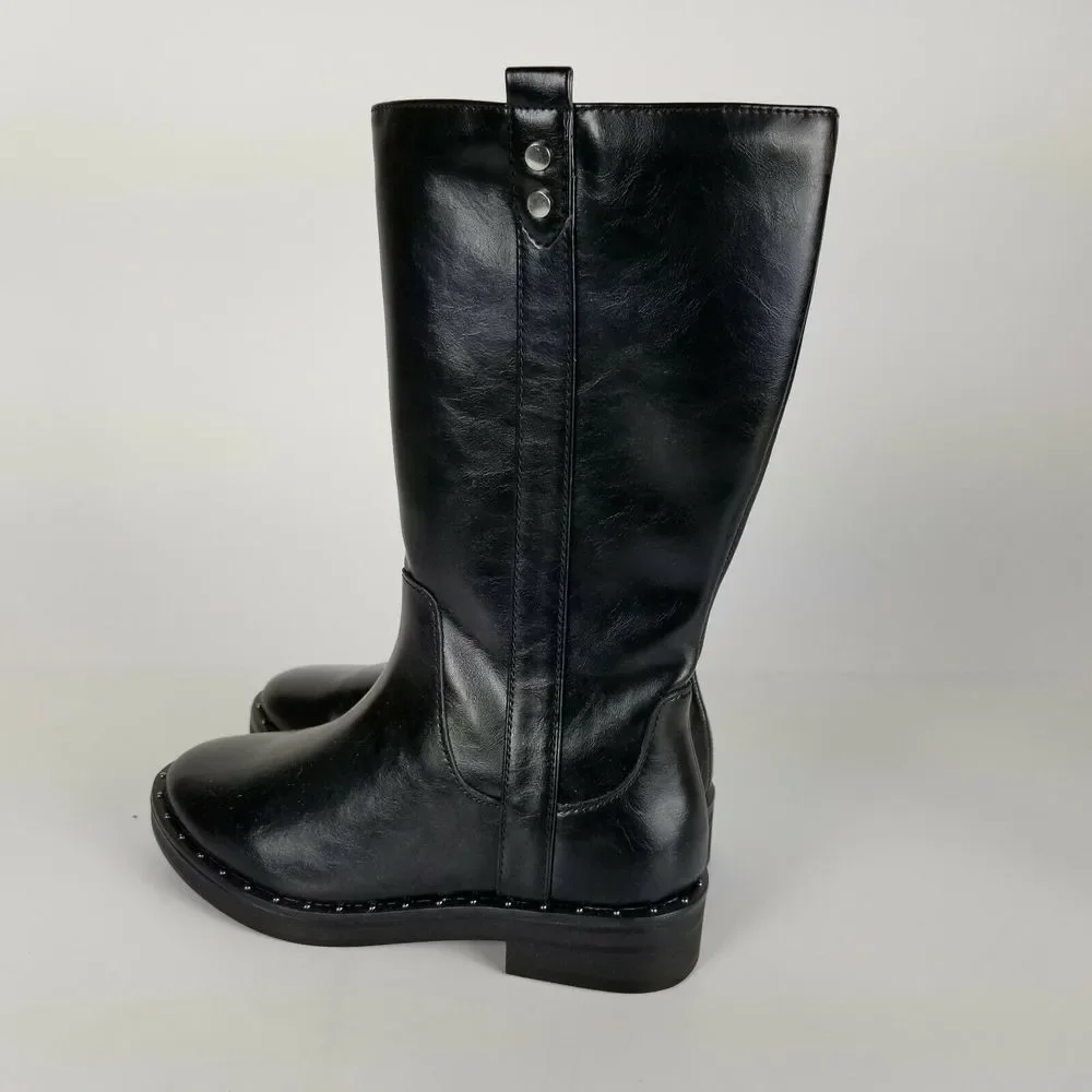 Wonder Nation Girls Size‎ 5 Studded Riding Moto Boots Black Zippered Non Marking